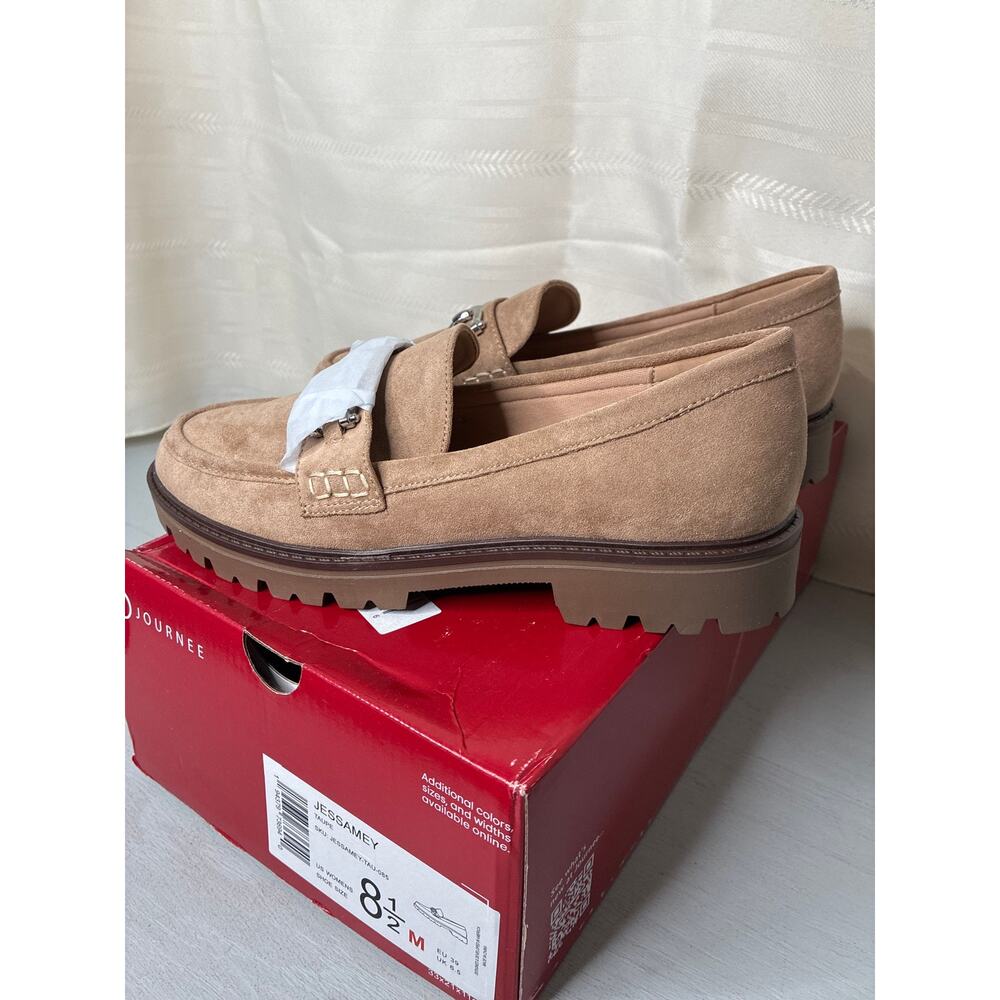 Journee Collection Jessamey Horse Bit Loafer Flats Taupe Suede Size 8.5 - Picture 8 of 12